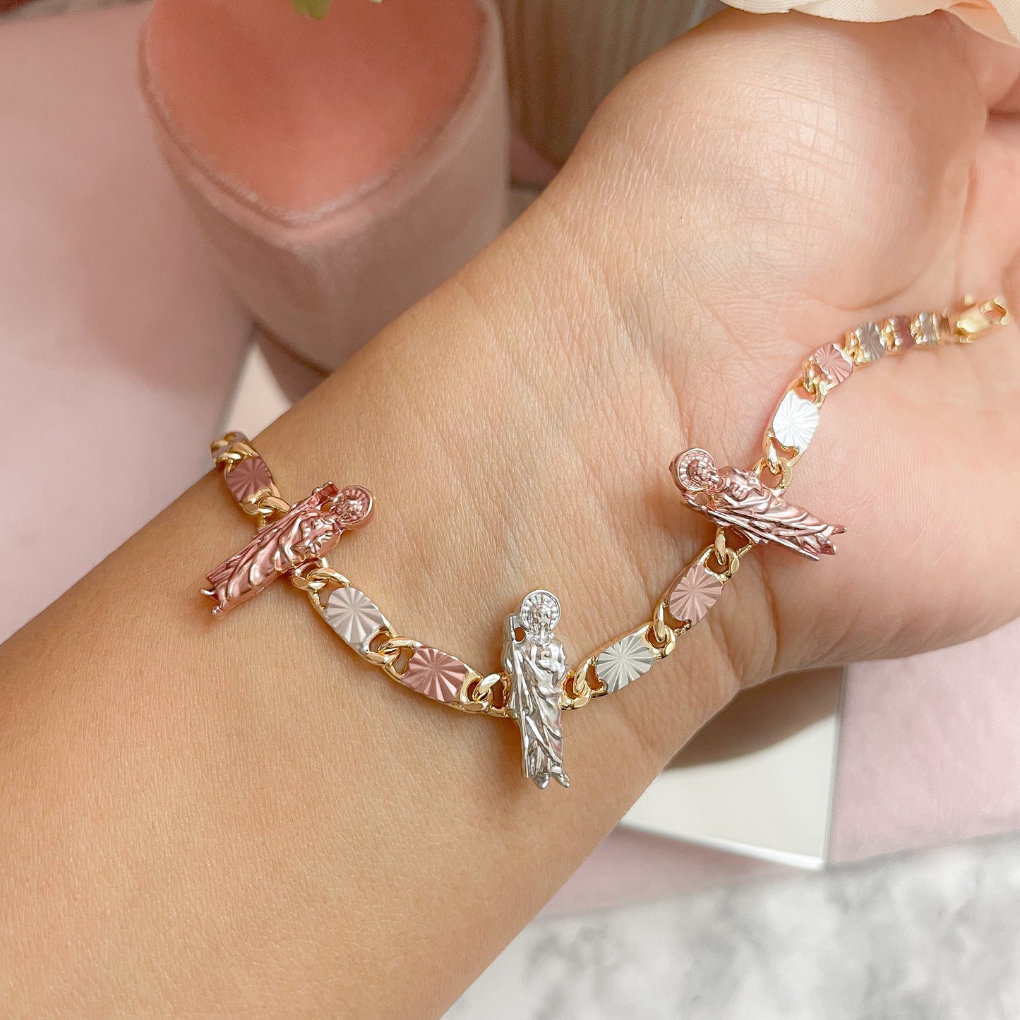 Tri-Color San Judas Bracelet 14k Gold Plated