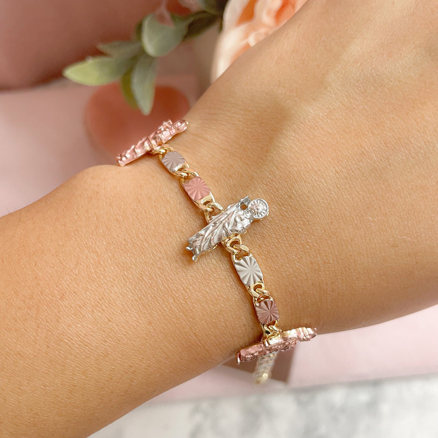 Tri-Color San Judas Bracelet 14k Gold Plated