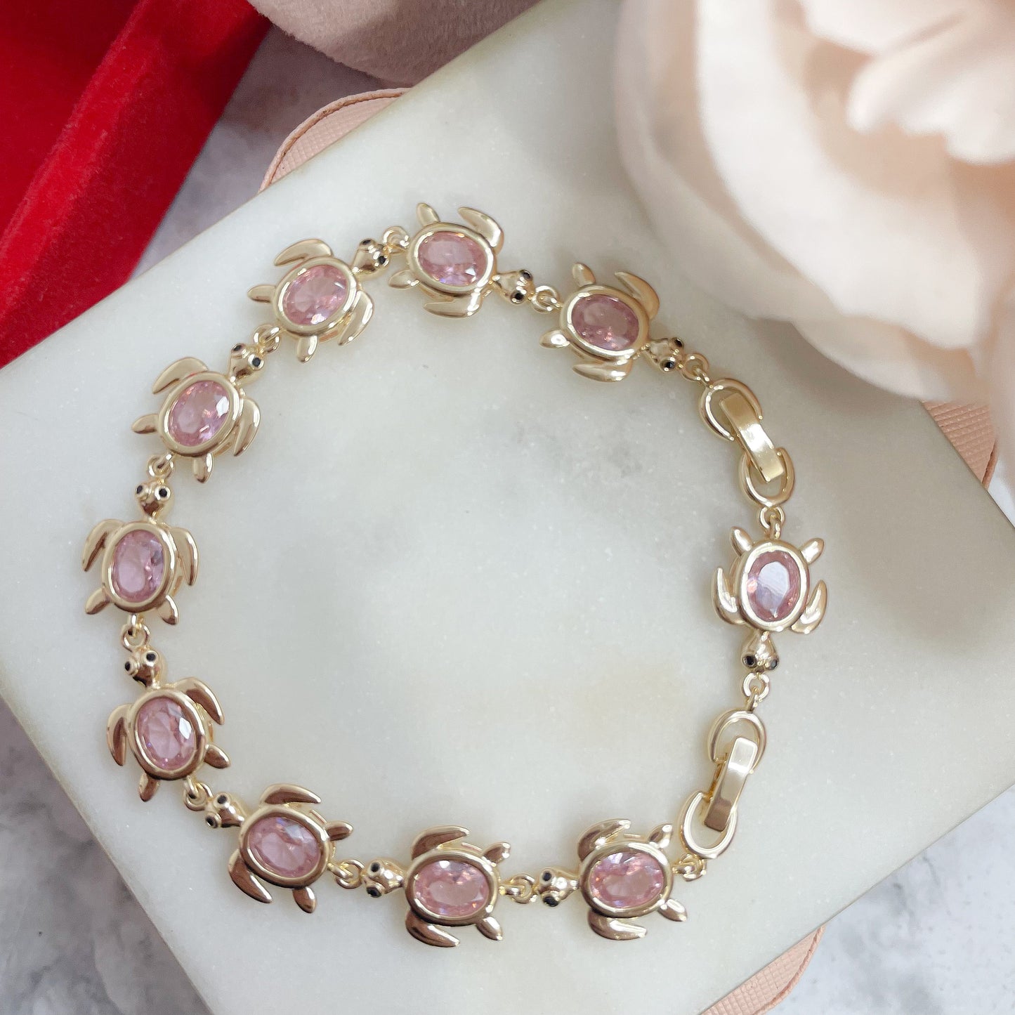 Pink Turtle, 14k Gold Plated Bracelet