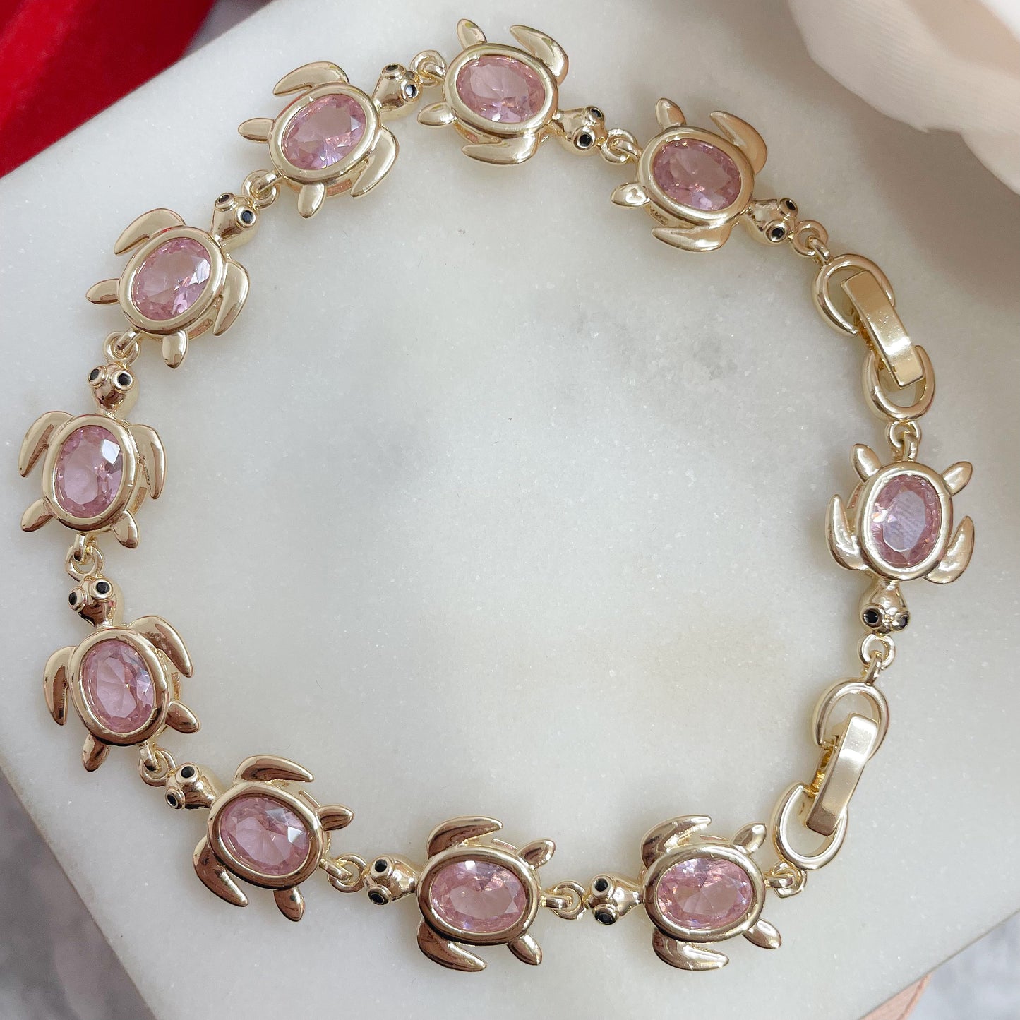 Pink Turtle, 14k Gold Plated Bracelet