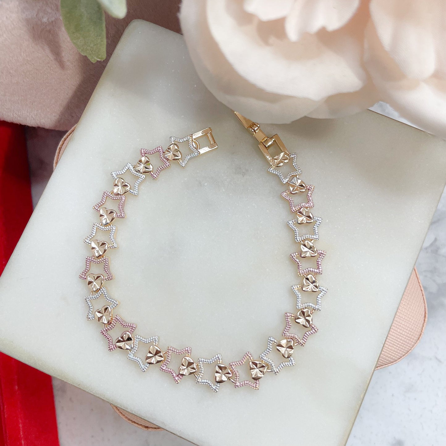 14k Gold Plated Tri Color Star Bracelet