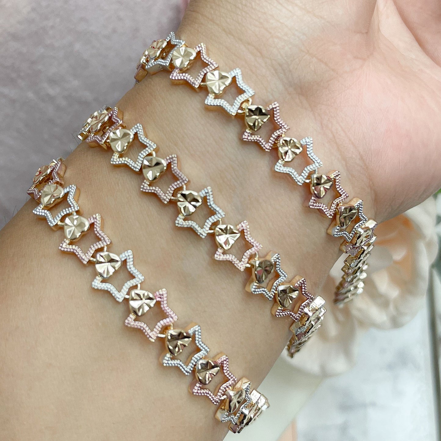 14k Gold Plated Tri Color Star Bracelet