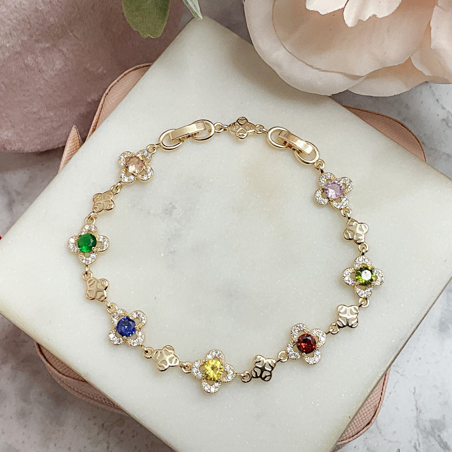 Multi Color Clover Bracelet 14k Gold Plated