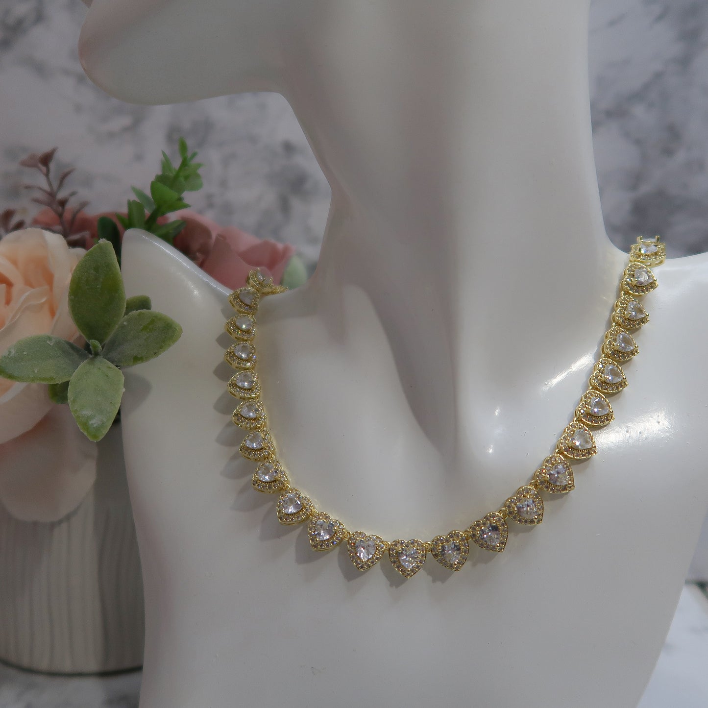 Iced Out Bling, Heart Cluster Necklace