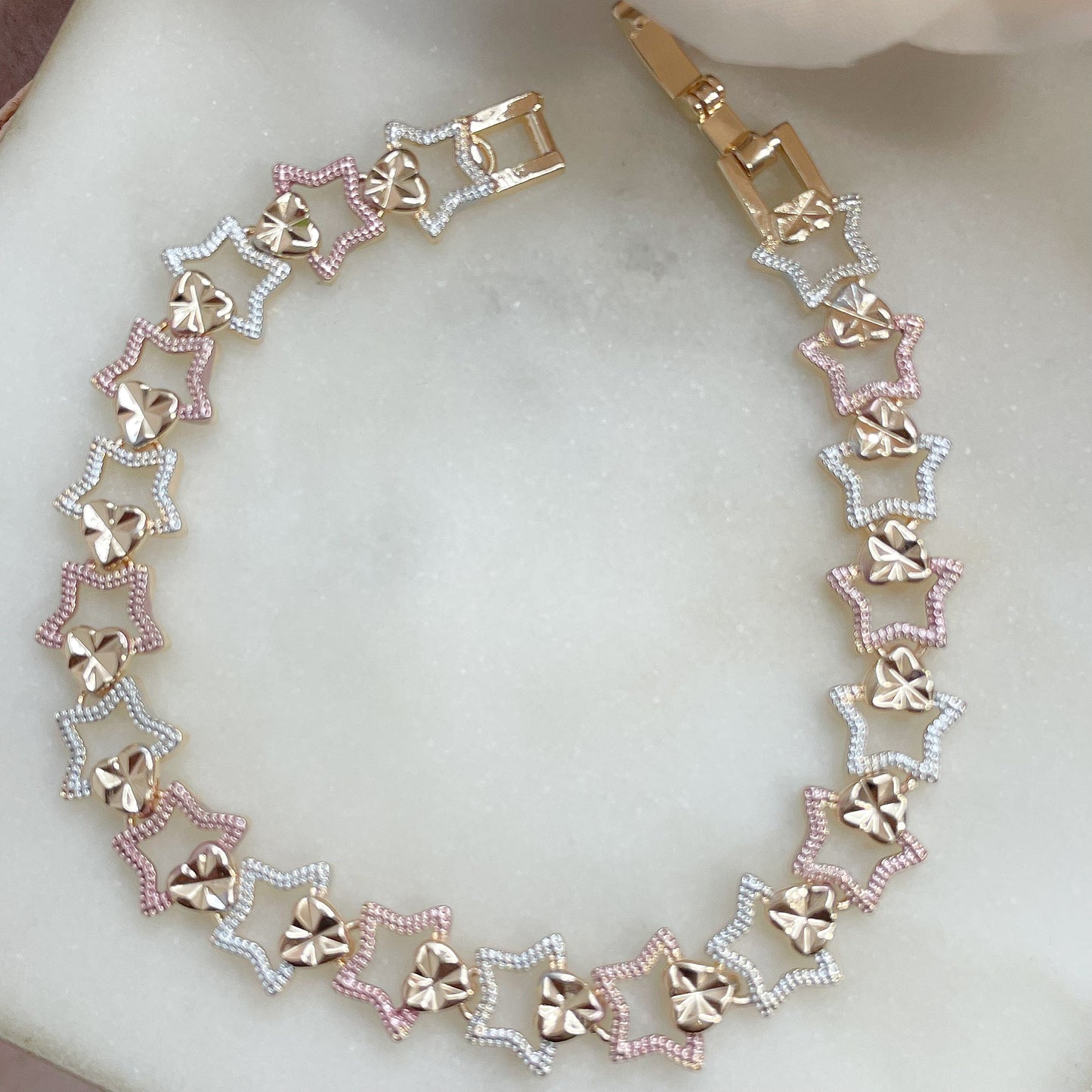 14k Gold Plated Tri Color Star Bracelet